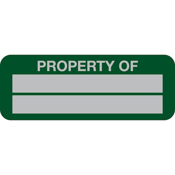 Lustre-Cal Property ID Label PROPERTY OF 5 Alum Green 2in x 0.75in 2 Blank No Pads, 100PK 253740Ma2G0000 - main